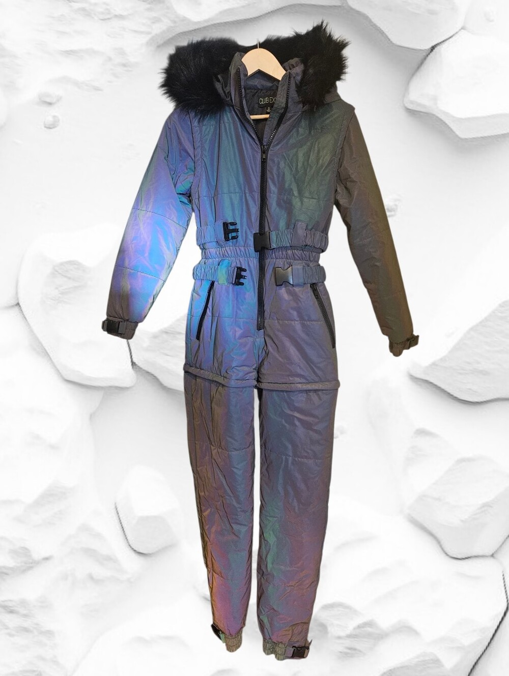 Club Exx Dolls Kill Aurora Beam Iridescent Holographic Snowsuit Sz.S